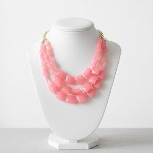 Chic Pink Geometric Triple-Strand Statement Necklace